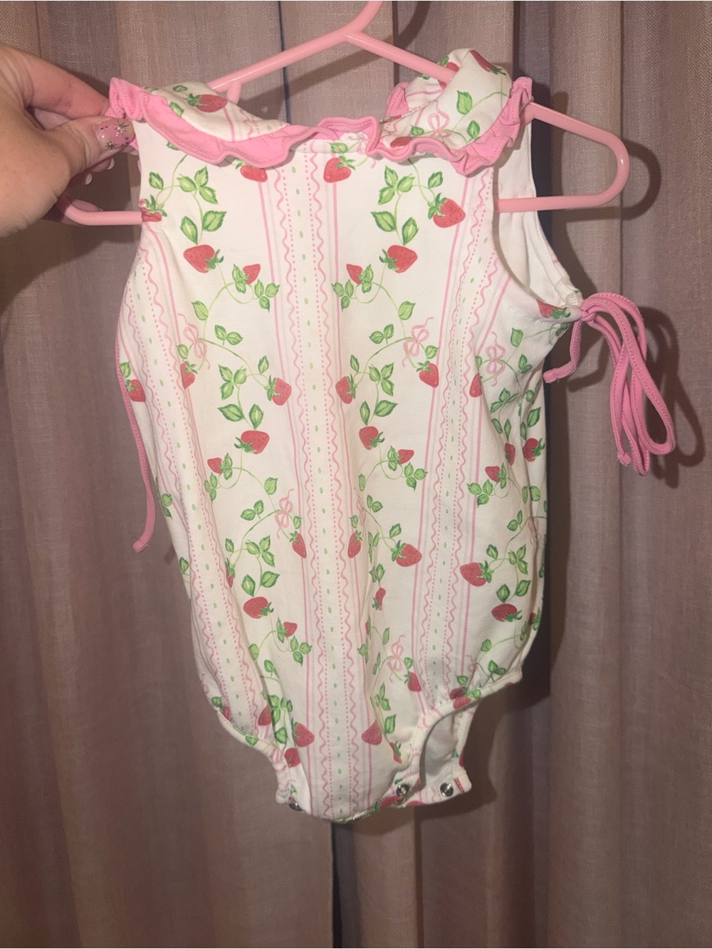 Pink Strawberry-Print Kids One-Piece bubble